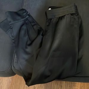 Ultra high rise satin dressy joggers with button detail at ankles